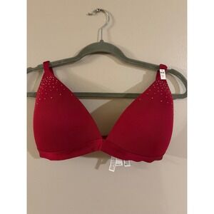 Victoria's Secret PINK Wear Everywhere Push-Up Bra Rhinestone Red M-DD NEW